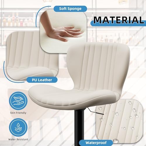 Image of Shintenchi Bar Stools Set of 4 Modern Swivel Bar Chairs, Counter Height Faux Leather Metal Barstools, Upholstered Island Chairs with Back and Footrest, Beige