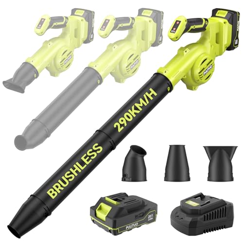 PULITUO Soplador de Hojas, 3 EN 1 Soplador de Hojas Bateria Inalámbrico, 290 KM/H, Motor sin escobillas de 20000 RPM, Soplador eléctrico portátil para jardín para Polvo y Hojas (1 Batería)