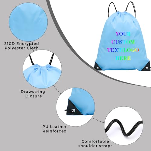 Custom Bags With Your Logo Set of 100 Custom Backpack Draw String Bags Pack Bulk for Travelling Swimming Gym Everyday Use (Blue 1)