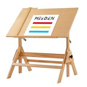 MEEDEN Zeichentisch aus Massivholz - 90 x 60 cm Künstler-Zeichnisch - Schreibtisch Studio-Tisch - Kunsthandwerkstisch mit höhenverstellbarer Arbeitsplatte für Kunstwerke, Grafikdesign, Lesen, Malen