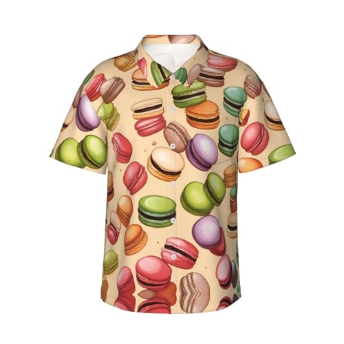 CPAQasg Camisa hawaiana con estampado de galletas macaron para hombre, para vacaciones, playa, verano, casual, boda, fiesta, Negro, M