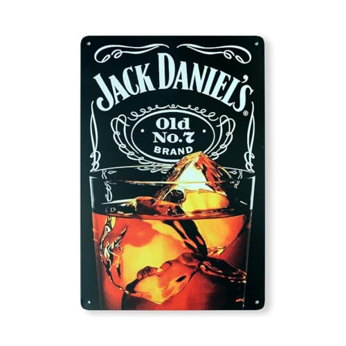 Image of Decorative Retro Metal Signs Wall Plate - 12x8 Inch (Jack Danial Glass) | Weatherproof Vintage Metal Sign Plate for Cafe, Home, Bar, Garage | Decorative Wall Hanging Sign Board