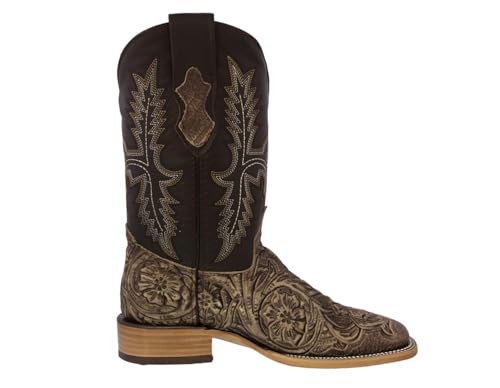 Texas Legacy Mens Sand Cowboy Boots Hand Tooled Leather Floral Square Toe2
