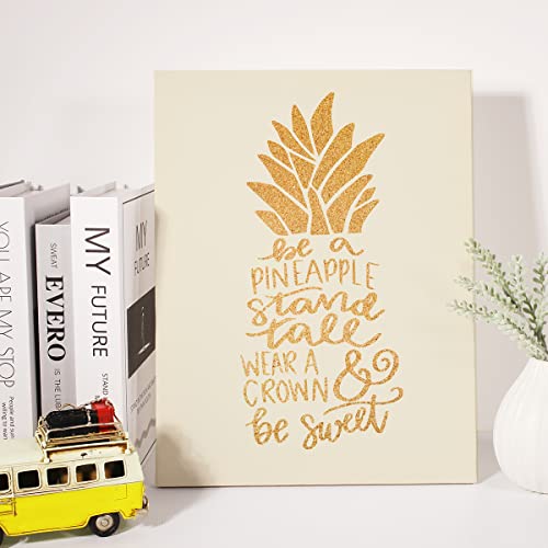 Pineapple Gold Foil Canvas Wall Art Motivational Be A Pineapple Stand Tall Quote Print Framed Canvas Painting Artwork Home Decor Gifts 12X15 Inch #TOP3