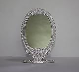 SEHAMANO Vintage Antique Foldable Embossed Roses & Small Hearts Pattern Makeup Table Mirror, Decorat