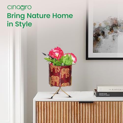 Image of CINAGRO Metal Flower Vase Planter Pot with Iron Stand, Pots for Plants, Plant Pots for Home Decoration, Succulent Pot, Indoor Planter Balcony Garden Decor (Size: 6X6 inch) Style: Cardinal Charm