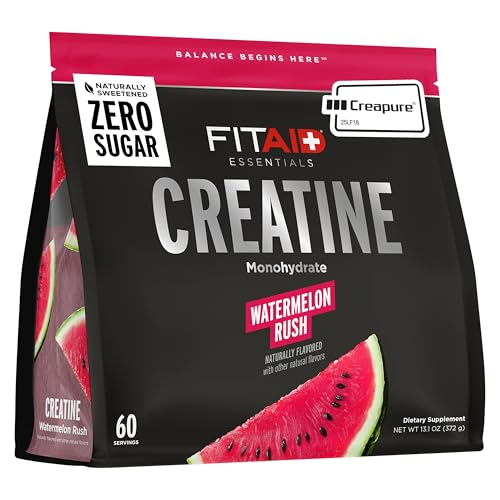 FITAID Creatine Monohydrate Powder with CreaPure Watermelon Rush Flavor 60 Servings Pure Creatine for Women & Men Pre Workout Supplement for ATP Easy-Mix Zero Sugar Creatina Monohidratada