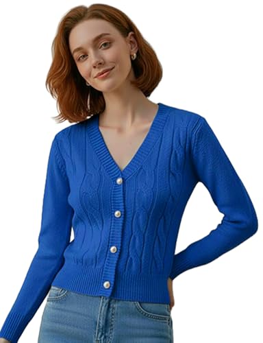 Image of Women's Casual Slim Fit Cardigan Sweaters Long Sleeve Button Down Lightweight Waist Length