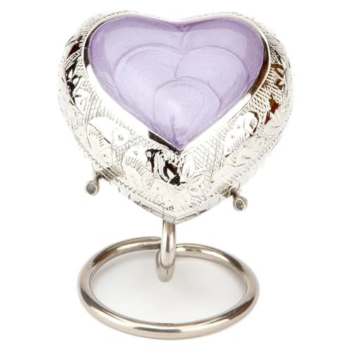 Urns UK, Heart Companion, Urnenschmuck für Asche zum Andenken, Metallurne, Messing, Flieder, 7.5 x 7.5 x 4 cm