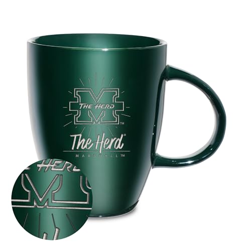 Rico Industries NCAA Marshall Thundering Herd Sunburst Green 18oz Laser Engraved Ceramic Lustre Mug