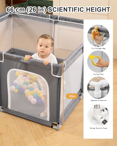 derimkcoa Baby Playpen,Large Play Pen Babies and Toddlers Safety Baby Fence, Indoor & Outdoor Kids Activity Play Center with Anti-Slip Suckers and Zipper (130x130x66cm) - Image 3