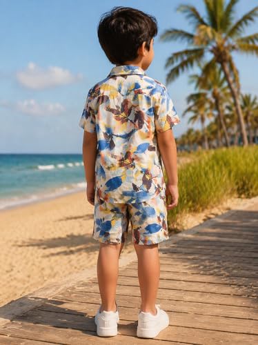 Image of superminis Boys Coordinated Set With Printed Rayon /Cotton Shirt and Shorts