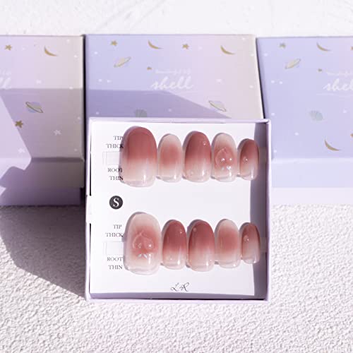 Light Rain Press On Nails - Miss Peach, 3D Handmade Pink Reusable Gel Uv Finished False Nails, Hand-Painted With Design By Professional Manicurist, Medium Oval, Medium Size #TOP1