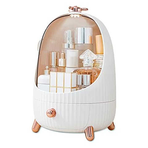 Galatée Multi-Function Case Dustproof Cosmetic Storage Box With LED light,Cosmetics Skin Care Products Jewelry Organizer Case Finishing Box Bedroom Desktop,Portable Skincare Organizers -M-White Cover