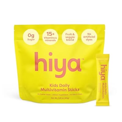 Hiya Kids Multivitamin 15 Essential Vitamins &amp; Minerals with Fruits &amp; Veggies for Ages 2, Supports Growth, Development &amp; Immune, 0g Sugar 20 Stick Packs for Toddlers &amp; Kids
