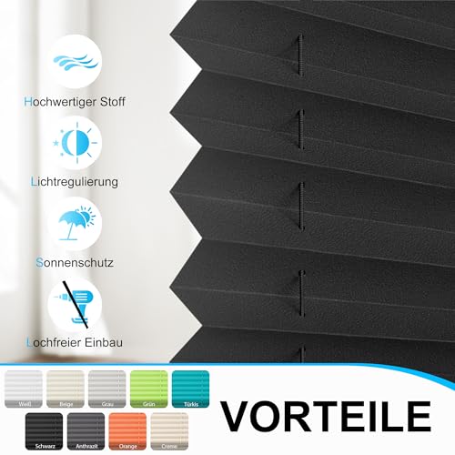 BelleMax Plissee ohne Bohren Klemmfix, Schwarz 70x180cm(BxH), Easyfix lichtdurchlässig Sichtschutz und Sonnenschutz… – Ansicht 2