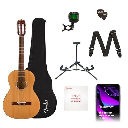 Fender 3/4 Size Acoustic Guitar Starter Kit for Beginners with Nylon Strings, Bag, Tuner, Strap, and 2-Year Warranty