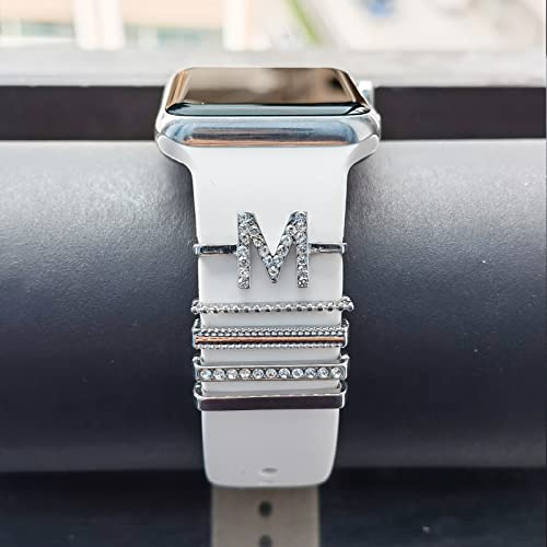 Image of 5Pcs Charms for Apple Watch band 41mm 45mm 40mm 44mm 38mm 42mm 46mm 49mm Women,Diamond+Metal Jewelry Decorative Ring For iWatch series 11 10 9 8 7 6 5 4 se 3 /2,Galaxy watch 7 /6 /5 /4,Strap Accessories