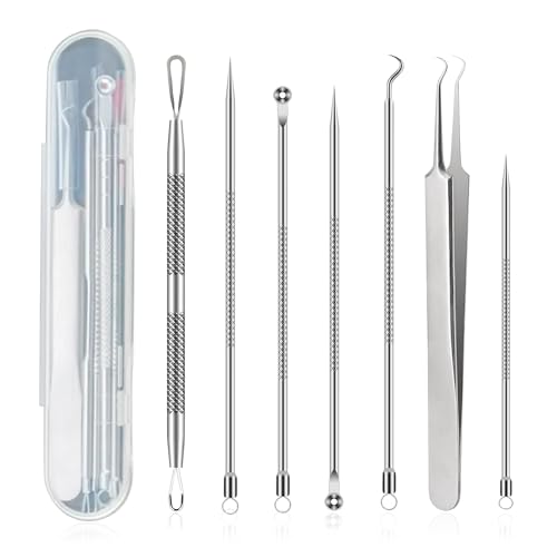Image of GLUN Blackhead Remover & Acne Tool Kit, 7 Tool Kit, Clip Facial Comedone Needle Set, Stainless Steel Facial Pimple Tweezer, Blemish Extractor, Pore Cleanser Skin Treatment Kit
