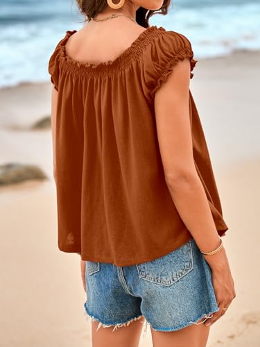 Image of Tankaneo Women Summer Tie Front Tank Tops Cap Sleeve Pleated Babydoll Tops Casual Loose Fit Going Out Flowy Shirt