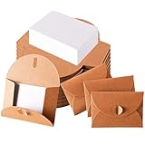 Mini Briefumschläge mit Blanko Karten, Kleine Briefumschläge Vintage Mini Kraftpapier Umschläge mit Herz Verschluss für Geschenkkarten, Party Einladung, DIY Dankeskarte(20pcs)