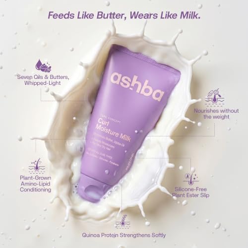 Image of Ashba Botanics Curl Moisture Milk Cream For Very Dry, Frizzy, Curly & Wavy Hair | Leave In Cream with Moringa, Argan & Shea Butter For Deep Moisture, Frizz Control & Shine | For Men & Women - 150ml
