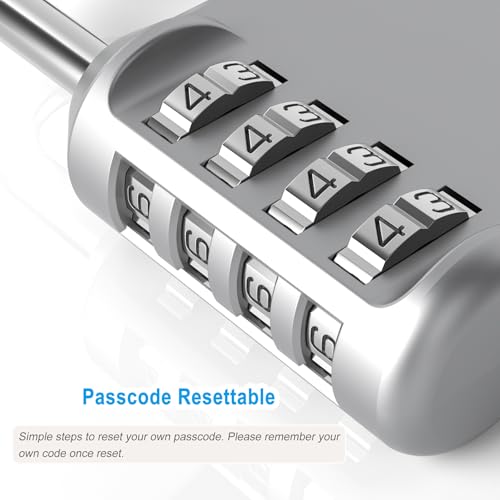 Image of AST Combination-Padlock, 4-Digit Resettable Passcode Padlock, 2 Pack, School Gym Locker, Sports Locker, Metal Portable Lock, Combo Lock for Fence, Toolbox, Gate, Case, Hasp Storage (Silver)