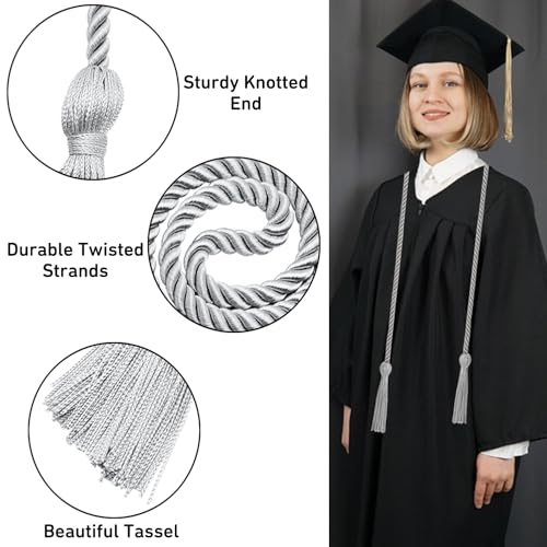 Image of Graduation Honor Cords Silver Honor Cords with Tassels for Graduation Students