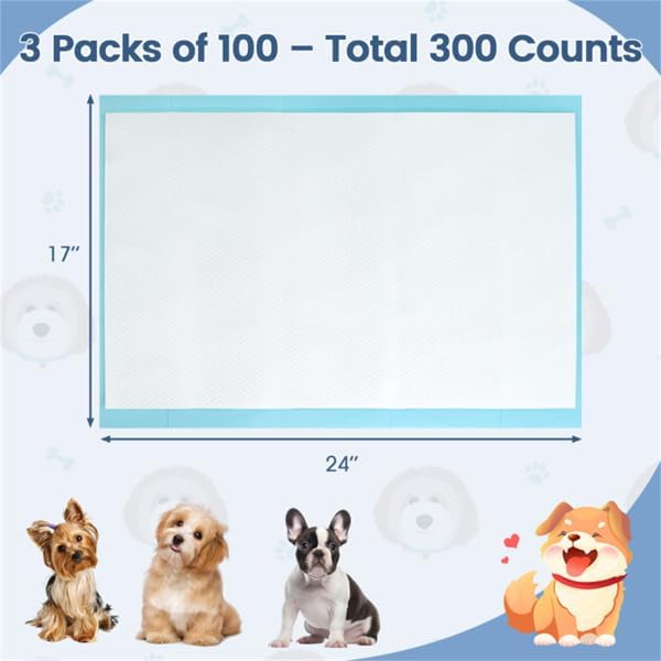 24"x17" Disposable Pet Potty Pads, Fast Absorbing Odor-Lock Pads for Cats Rabbits Dogs (300 Counts)