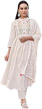 Royal Export Women's Cotton Floral Embroidered Flared Kurta Pant with Dupatta