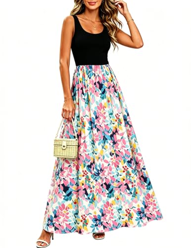 Image of Bluetime Women's Summer Boho Sleeveless Floral Print Tank Long Maxi Dress (S-3XL)
