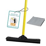 FURemover Original Pet Hair Rubber Broom with Squeegee, with 58” Telescopic Handle for Carpet, Tile and Hardwood and Scrub Cloth Combo (Kitchen)