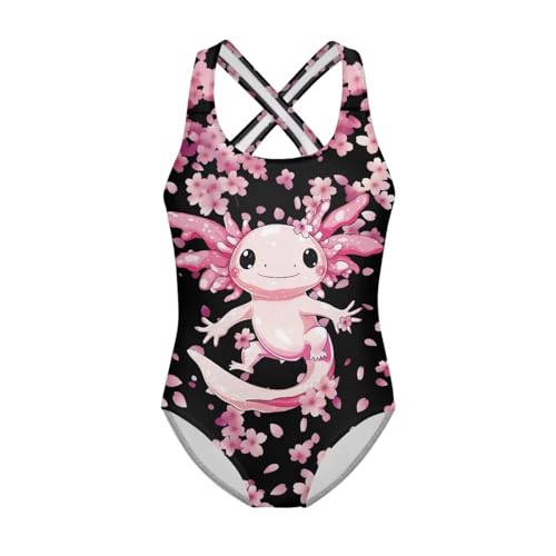 Image of Girls One Piece Swimsuits Axolotl Cross Back Swimwear Beach Summer Quick Dry Beach Bathing Suit