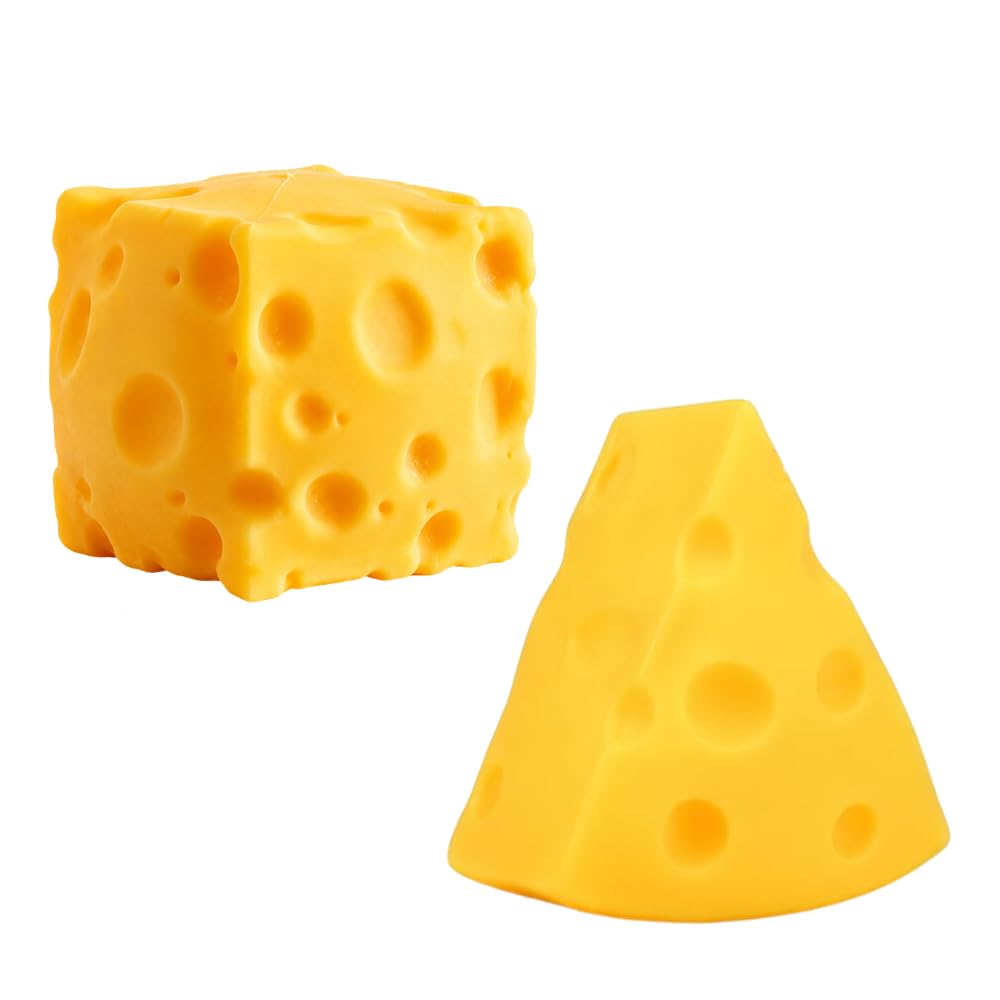Cheese Squishy Toy, Fun Novelty Stress Relief Squeeze Toy (Triangle and Cube Cheese)
