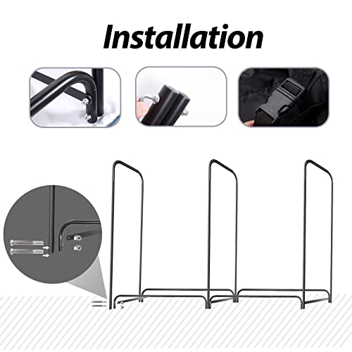 SANHENG Kaminholzregal, Metall Brennholzregal Feuerholzregal mit wasserdichter Abdeckung, Innen und Aussen, schwarz (244x36x122cm)-7