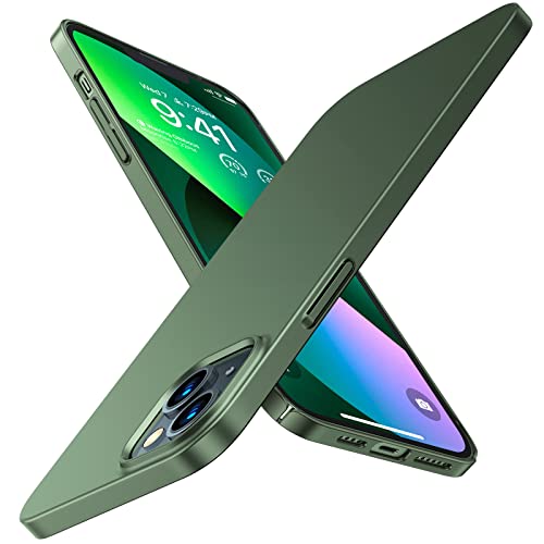 TORRAS Slim Fit Compatible for 13 Case, [Ultra Thin as No Case] [Bare iPhone Grip] Full Protection Matte Hard PC Cover for 13 Phone Case 6.1 inch, Green
