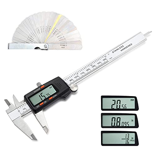 CAMWAY Digital Vernier Caliper 150mm/6 inch Professional Digital Caliper Stainless Steel Electronic Caliper Inch Metric Fractions Conversion Measuring Tool for Engineering Woodworking Mechanical