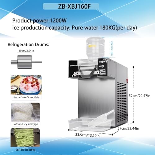 Commercial Kakigori Machine, Adjustable Speed Ice Shaver for Bingsu & Shaved Ice, Multi-Color Cone Ice Cream Maker, High Capacity Shaved Ice Equipment (180KG)