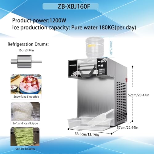 Commercial Snowflake Ice Maker Machine, Automatic Stainless Steel Ice Shaver for Shaved Ice, Snow Cones, Air Cooling System - Ideal for Bakery & Cafe (120KG)