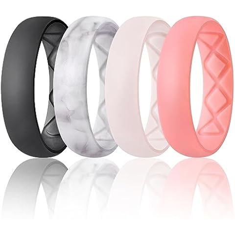 Egnaro Inner Arc Ergonomic Breathable Design, Silicone Rings for Women with Half Sizes, Women's Silicone Wedding Band, 6mm Wide - 2mm Thick Cover