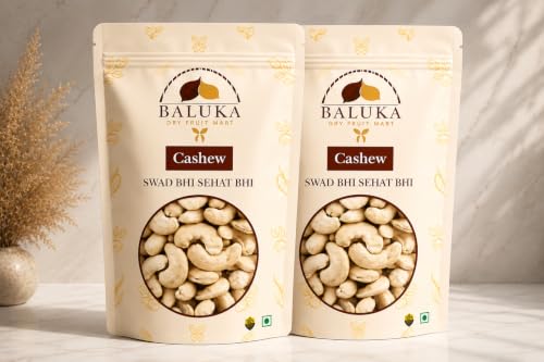Image of Baluka Dry Fruit Mart Premium Whole Cashews (Kaju), W180 Jumbo Grade | Nutritious & Delicious | Rich in Protein & Essential Minerals | Fresh & Crunchy Dry Fruits (500g)(250g*2)