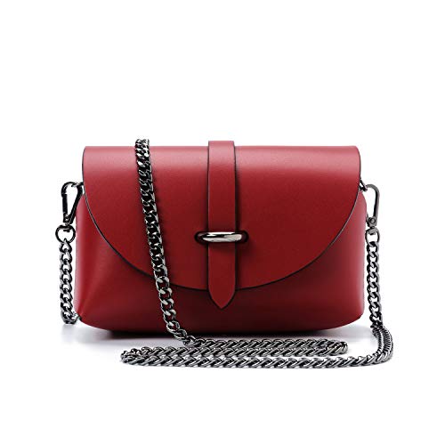 Ira del Valle, Modelo Berlin, Bolso Bandolera de Mujer, Pochette Elegante Moda con Correa para Hombro, Pequeño Bolso de Mano, Clutch de Piel Auténtica, Made in Italy, Color Burdeos