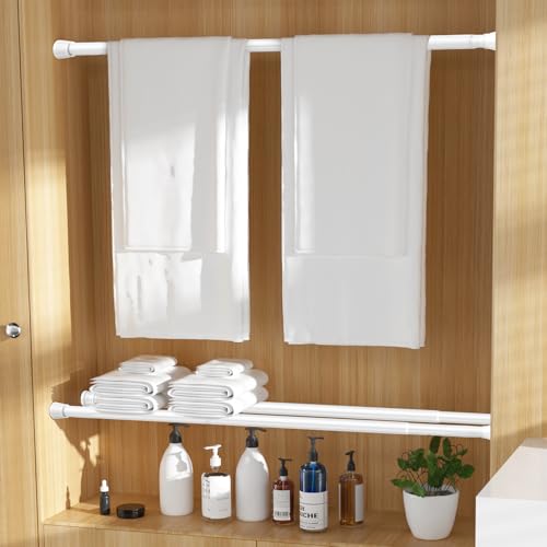 Image of MEXAU 2Pack Spring Tension Curtain Rod 27-50 inch White Small Tension Rod | Adjustable Curtain Rods No Dilling Extendable Spring Tension Rod Short Curtain Rod for Windows, Kitchen, Bookshelf, Closet