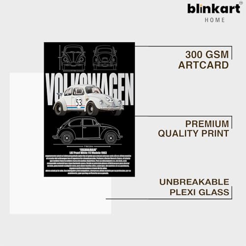 Image of BLINKART Volkswagen Logo CarFramed Posters Gift Items Boys Room Wall Decoration Bedroom Office Studio Synthetic Wood Frame & Acrylic Glass Ready to Hang - 18x12 Inch, (A4 Size) - CAR-324