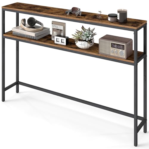 VASAGLE Console pour Couloir, Table de Salon Fine à 2 Niveaux, Table d’Appoint avec 2 Étagères, 20 x 120 x 80 cm, pour Salon, Couloir, Entrée, Marron...