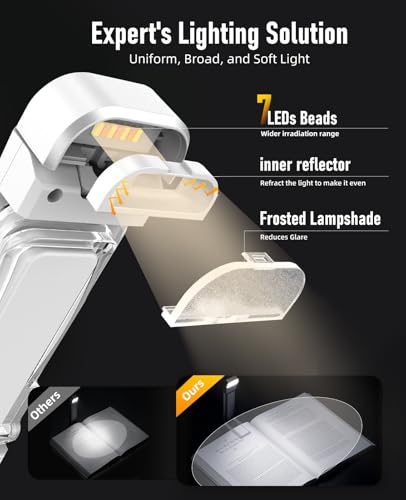 Book Reading Light,2 Pack Silent Touch Books Lamp for Reading in Bed,Rechargeable Clip on Booklight with 3 Amber Color & 7 LEDs Precise Dimming for Night Reading for Book Lover,Kid,White+Black