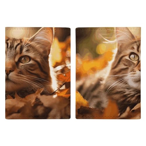 Porte-passeport en cuir chat allongé | Portefeuille de voyage 20x13cm