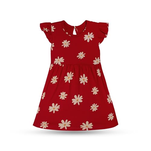 Image of T2F Baby Girls' Printed A-Line Dress | 100% Cotton | Soft Fabric|Knee-Length | 3-24 Months