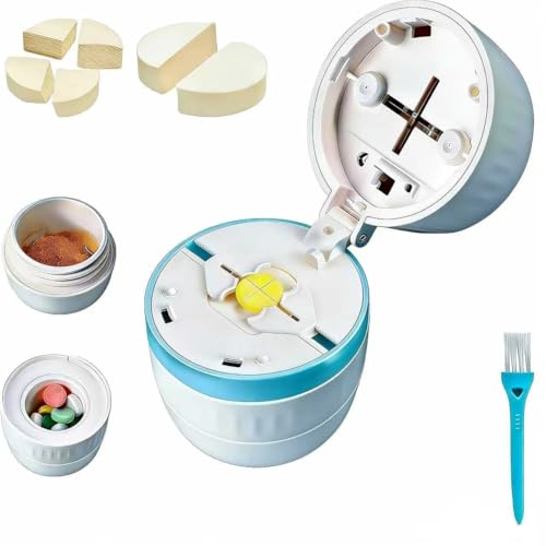 Pill Cutter 1/4 Pill Crusher and Organizer Portable Travel Medicine Splitter with Stainless Steel Blade (4 in 1-Blue)