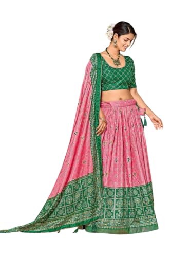 MRD Women's Dola Silk Stitched Lehenga with Unstitched Choli Minakari